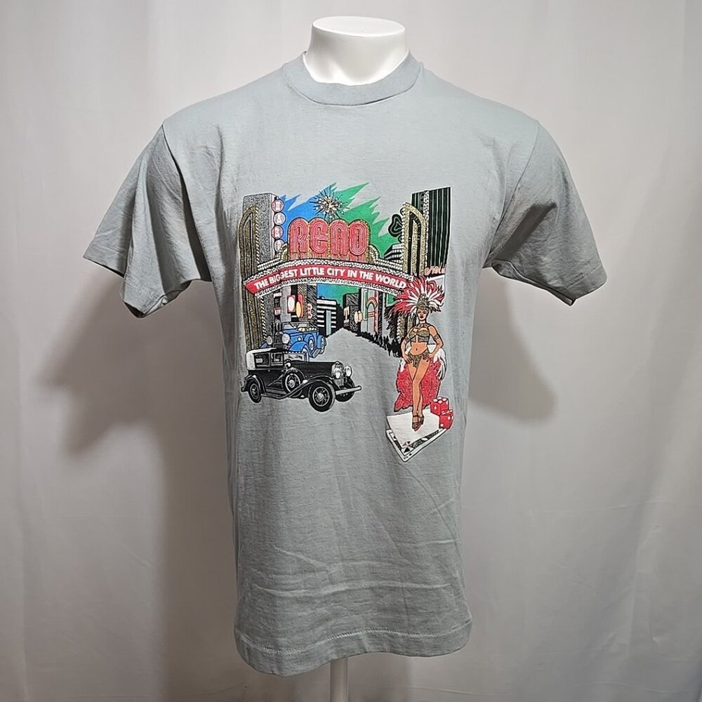FLAW Vintage Reno Nevada Single Stitch Tee Shirt Adult Size Large Casino Glitter